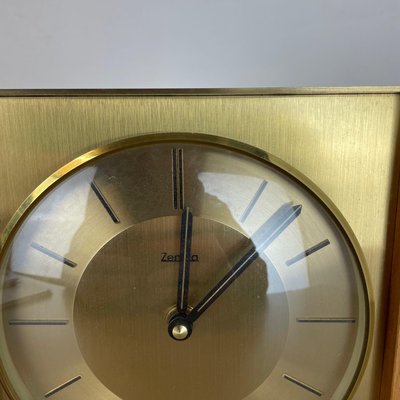 Modernist Teak and Brass Wall or Table Clock from Zentra, Germany, 1960s-QZ-1444408