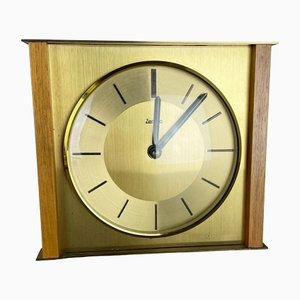 Modernist Teak and Brass Wall or Table Clock from Zentra, Germany, 1960s-QZ-1444408