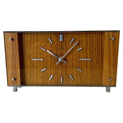 Modernist Teak and Metal Table Clock from Zentra, Germany, 1970s-QZ-1444409