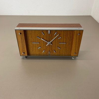 Modernist Teak and Metal Table Clock from Zentra, Germany, 1970s-QZ-1444409