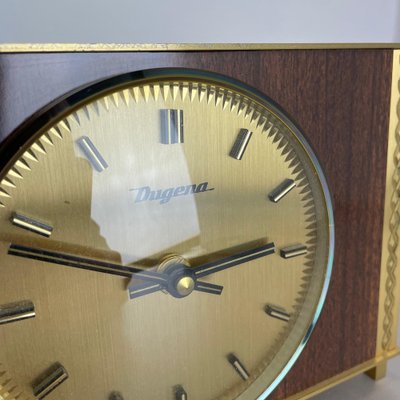 Modernist Teak & Brass Table Clock from Dugena, Germany, 1960s-QZ-1265058