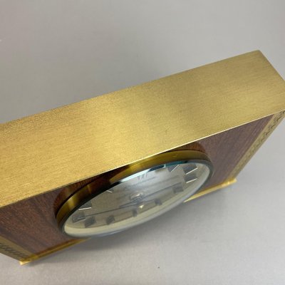 Modernist Teak & Brass Table Clock from Dugena, Germany, 1960s-QZ-1265058