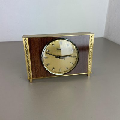 Modernist Teak & Brass Table Clock from Dugena, Germany, 1960s-QZ-1265058