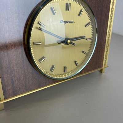 Modernist Teak & Brass Table Clock from Dugena, Germany, 1960s-QZ-1265058