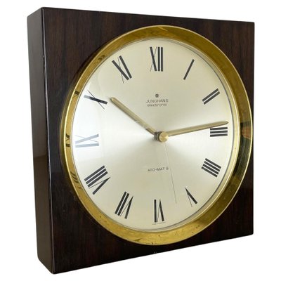 Modernist Wood and Brass Table or Wall Clock attributed to Junghans, Germany, 1970s-QZ-1444411