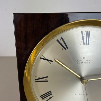 Modernist Wood and Brass Table or Wall Clock attributed to Junghans, Germany, 1970s-QZ-1444411