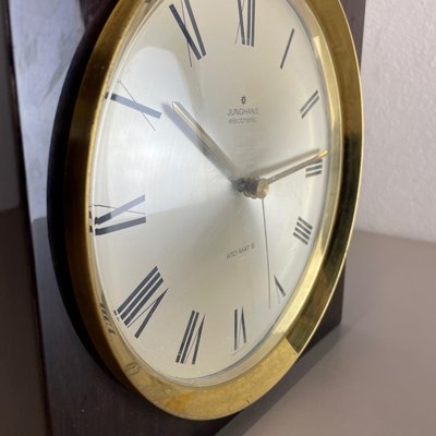 Modernist Wood and Brass Table or Wall Clock attributed to Junghans, Germany, 1970s-QZ-1444411