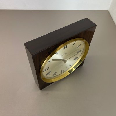 Modernist Wood and Brass Table or Wall Clock attributed to Junghans, Germany, 1970s-QZ-1444411