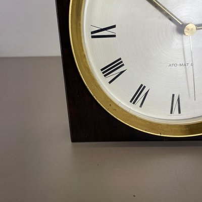 Modernist Wood and Brass Table or Wall Clock attributed to Junghans, Germany, 1970s-QZ-1444411