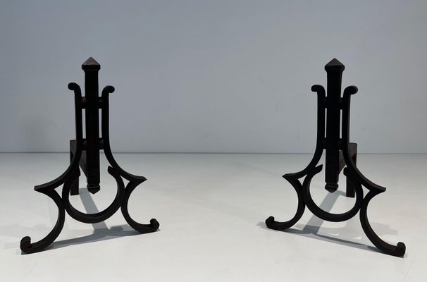 Modernist Wrought Iron Chenets, 1940s, Set of 2-BA-1792717