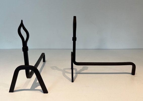 Modernist Wrought Iron Chenets, 1950s, Set of 2-BA-1786673