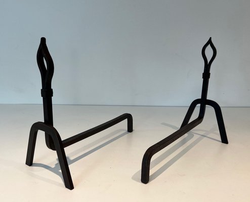 Modernist Wrought Iron Chenets, 1950s, Set of 2-BA-1786673