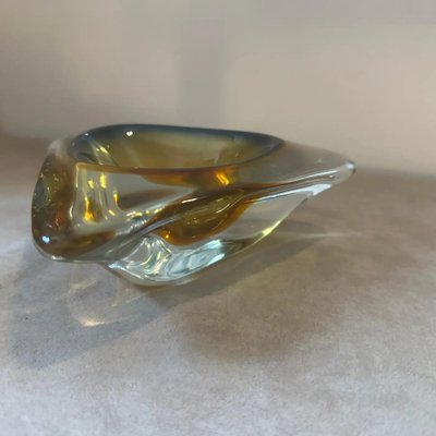 Modernist Yellow Green Sommerso Murano Glass Ashtray attributed to Seguso, 1960s-NMK-1790222