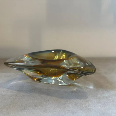 Modernist Yellow Green Sommerso Murano Glass Ashtray attributed to Seguso, 1960s-NMK-1790222