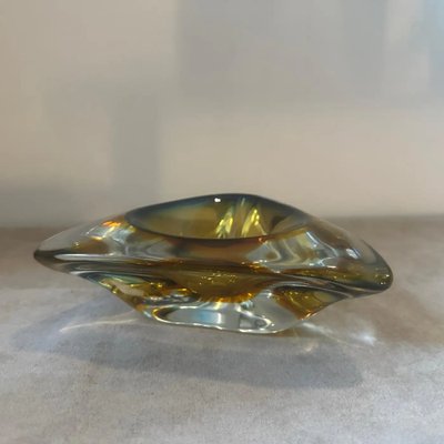 Modernist Yellow Green Sommerso Murano Glass Ashtray attributed to Seguso, 1960s-NMK-1790222