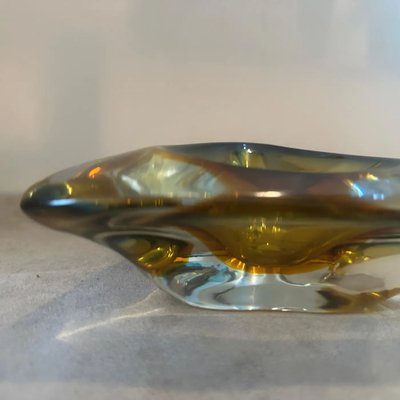 Modernist Yellow Green Sommerso Murano Glass Ashtray attributed to Seguso, 1960s-NMK-1790222