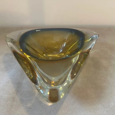 Modernist Yellow Green Sommerso Murano Glass Ashtray attributed to Seguso, 1960s-NMK-1790222