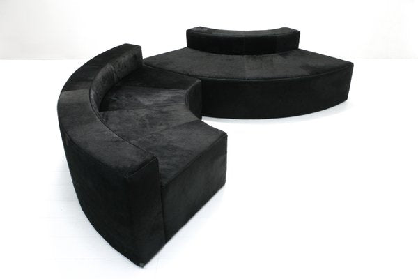 Modular Black Cowhide Curved Wave Sofa by DK Furniture, 2000s, Set of 2-SES-2023479