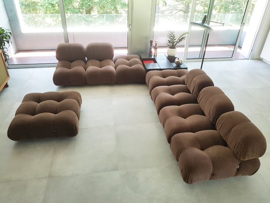 Modular Camaleonda Armchairs and Poufs in Brown Corduroy by Mario Bellini for C&b Italia, 1970s, Set of 8-RD-1807067