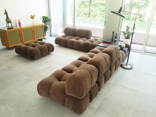 Modular Camaleonda Armchairs and Poufs in Brown Corduroy by Mario Bellini for C&b Italia, 1970s, Set of 8-RD-1807067