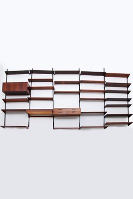 Modular Dark Wood Wall System by Kai Kristiansen for FM Møbler, 1960s, Set of 30-EZZ-1787454