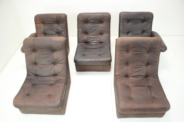 Modular Five Seater Sofa in Leather, 1980s, Set of 5-TZ-1383607