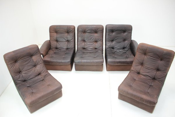 Modular Five Seater Sofa in Leather, 1980s, Set of 5-TZ-1383607