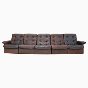 Modular Five Seater Sofa in Leather, 1980s, Set of 5-TZ-1383607