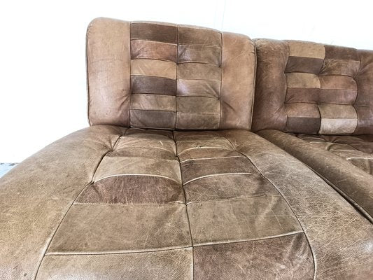 Modular Sofa in Brown Patchwork Leather, 1970s, Set of 5-IRH-1787451