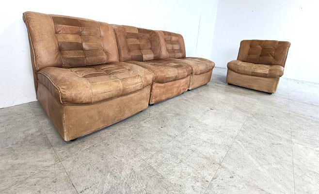 Modular Sofa in Brown Patchwork Leather, 1970s, Set of 5-IRH-1787451