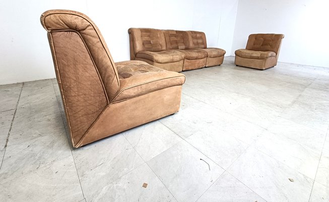 Modular Sofa in Brown Patchwork Leather, 1970s, Set of 5-IRH-1787451