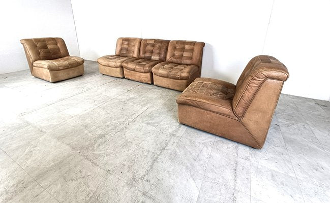 Modular Sofa in Brown Patchwork Leather, 1970s, Set of 5-IRH-1787451