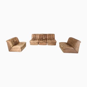 Modular Sofa in Brown Patchwork Leather, 1970s, Set of 5-IRH-1787451