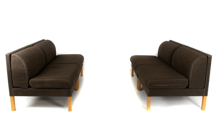 Modular Sofa in Oak and Saga 180 Fabric by Bernt Petersen, Denmark, 1980, Set of 4-UQV-942144