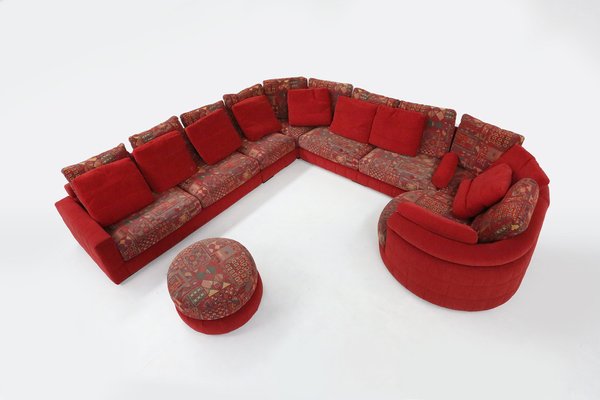 Modular Sofa in Red and Patterned Upholstery from Roche Bobois, 1980s, Set of 6-YSY-1785710