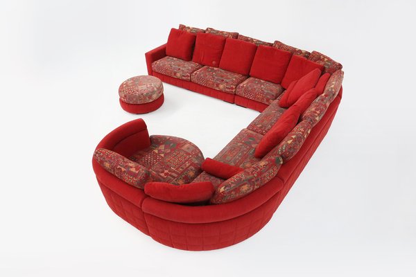 Modular Sofa in Red and Patterned Upholstery from Roche Bobois, 1980s, Set of 6-YSY-1785710