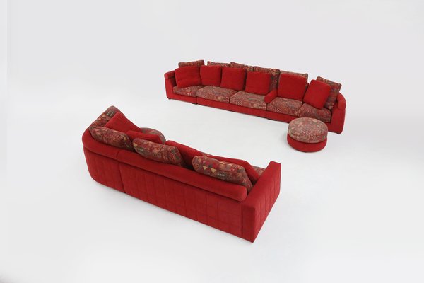 Modular Sofa in Red and Patterned Upholstery from Roche Bobois, 1980s, Set of 6-YSY-1785710