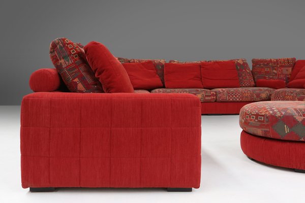 Modular Sofa in Red and Patterned Upholstery from Roche Bobois, 1980s, Set of 6-YSY-1785710