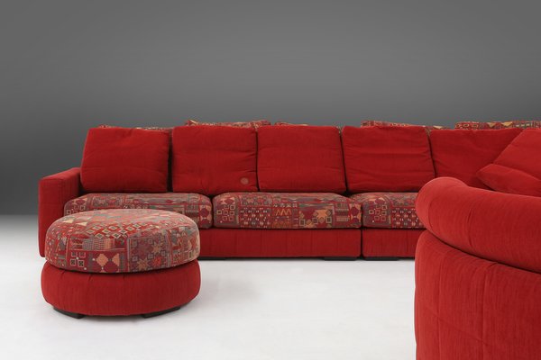 Modular Sofa in Red and Patterned Upholstery from Roche Bobois, 1980s, Set of 6-YSY-1785710