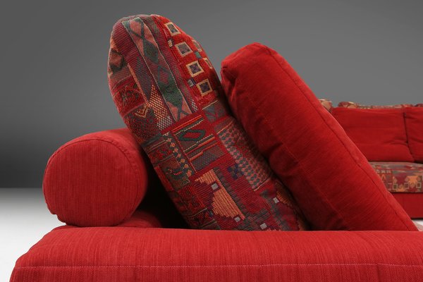 Modular Sofa in Red and Patterned Upholstery from Roche Bobois, 1980s, Set of 6-YSY-1785710