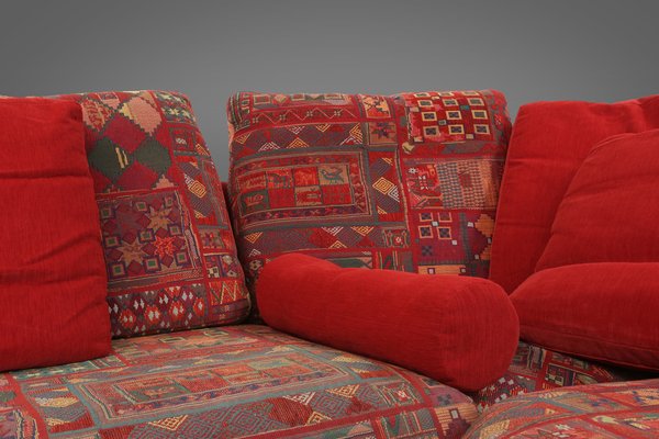 Modular Sofa in Red and Patterned Upholstery from Roche Bobois, 1980s, Set of 6-YSY-1785710