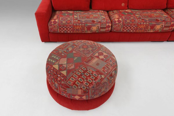 Modular Sofa in Red and Patterned Upholstery from Roche Bobois, 1980s, Set of 6-YSY-1785710