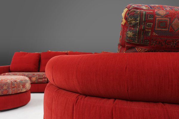 Modular Sofa in Red and Patterned Upholstery from Roche Bobois, 1980s, Set of 6-YSY-1785710