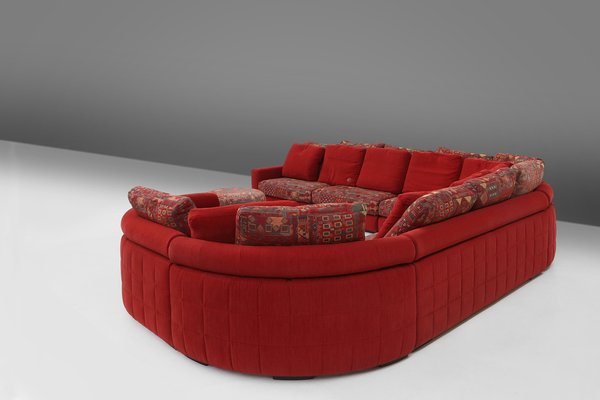 Modular Sofa in Red and Patterned Upholstery from Roche Bobois, 1980s, Set of 6-YSY-1785710