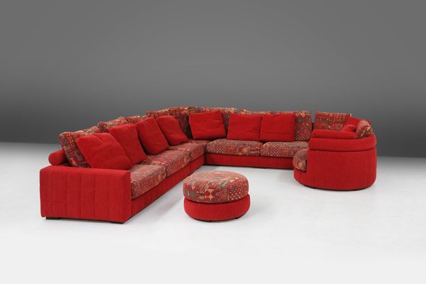 Modular Sofa in Red and Patterned Upholstery from Roche Bobois, 1980s, Set of 6-YSY-1785710