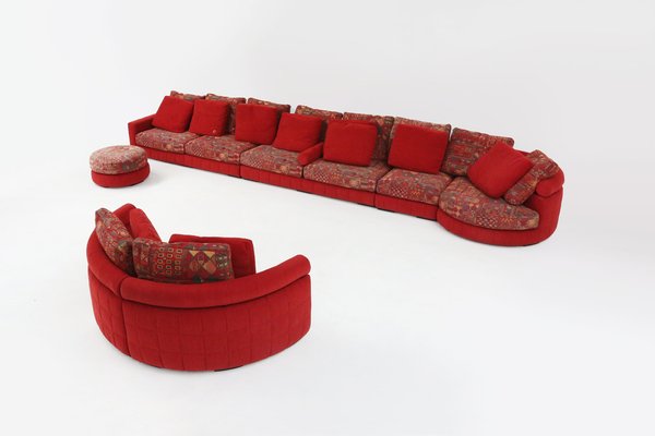 Modular Sofa in Red and Patterned Upholstery from Roche Bobois, 1980s, Set of 6-YSY-1785710