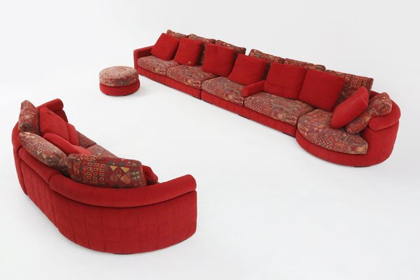 Modular Sofa in Red and Patterned Upholstery from Roche Bobois, 1980s, Set of 6-YSY-1785710