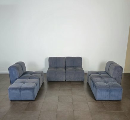 Modular Sofa with Poufs in Smooth Velvet, Italy, 1970s, Set of 6-ZST-1722562