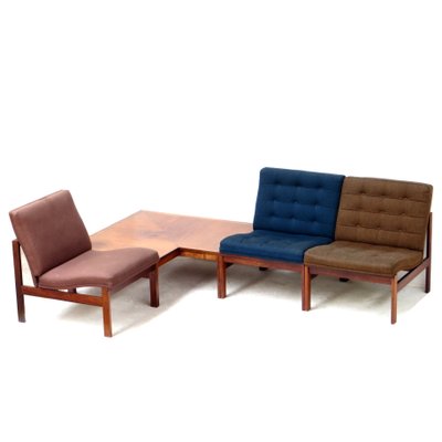 Moduline Lounge Chairs & Rosewood Coffee Table by Ole Gjerløv Knudsen & Torben Lind for France & Søn, 1960s, Set of 4-UBE-1402720