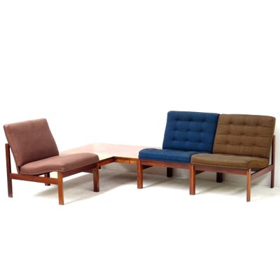 Moduline Lounge Chairs & Rosewood Coffee Table by Ole Gjerløv Knudsen & Torben Lind for France & Søn, 1960s, Set of 4-UBE-1402720